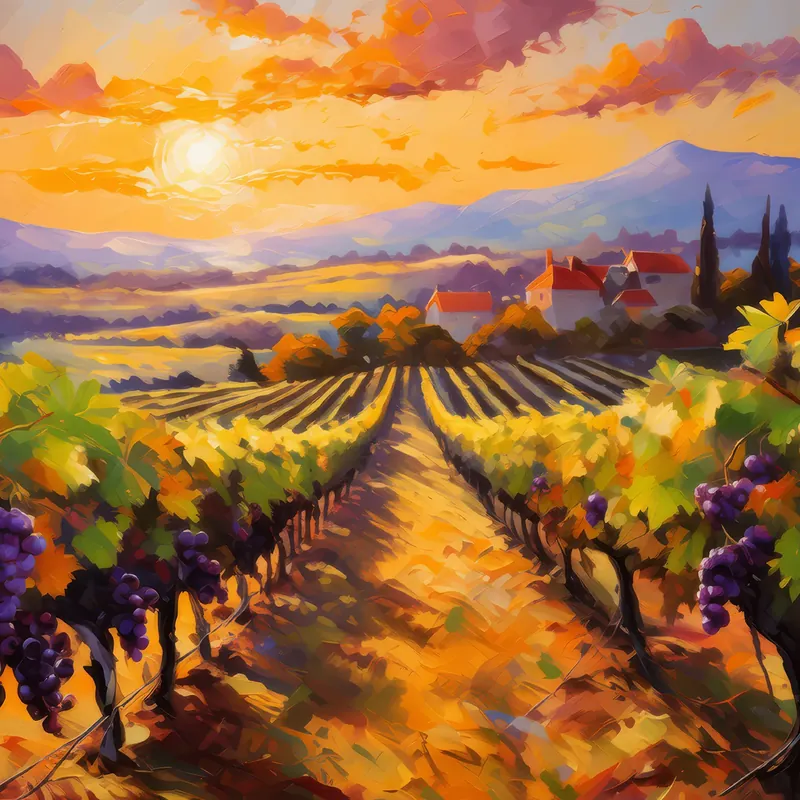 Painting: Autumn Vineyard Sunrise