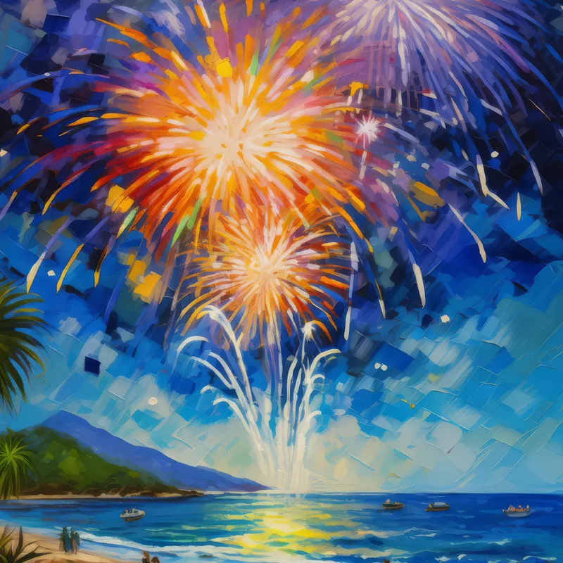 Painting: Beach Fireworks Show