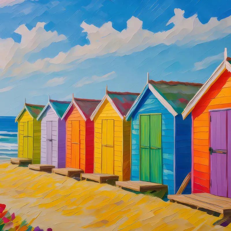 Painting: Beach Hut Village