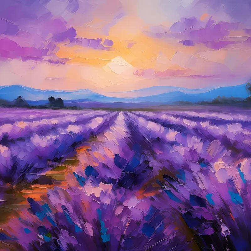 Painting: Blooming Lavender at Dusk