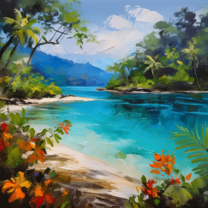 Painting: Blue Lagoon with Foliage