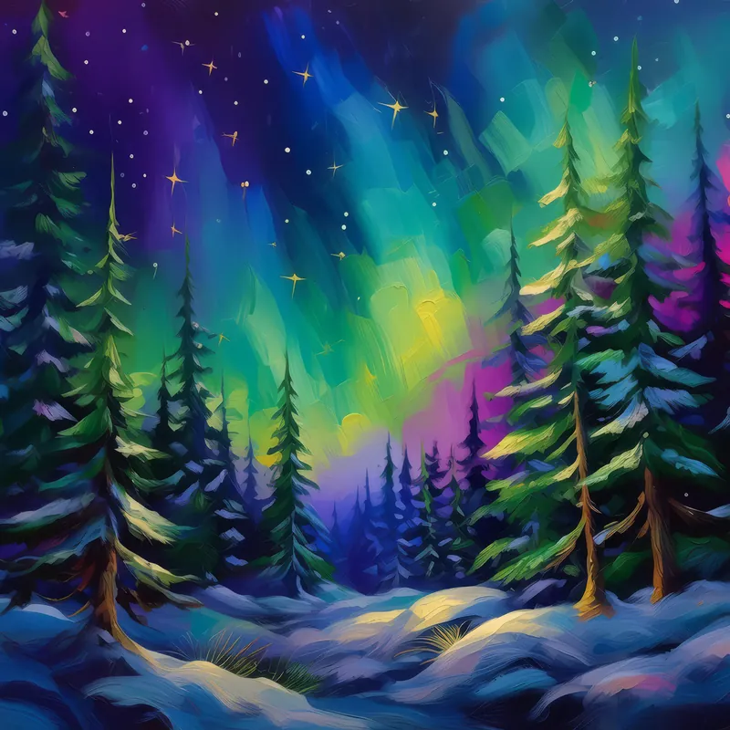 Painting: Boreal Forest with Aurora
