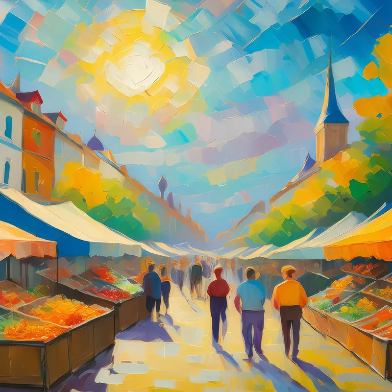 Painting: Bustling City Market