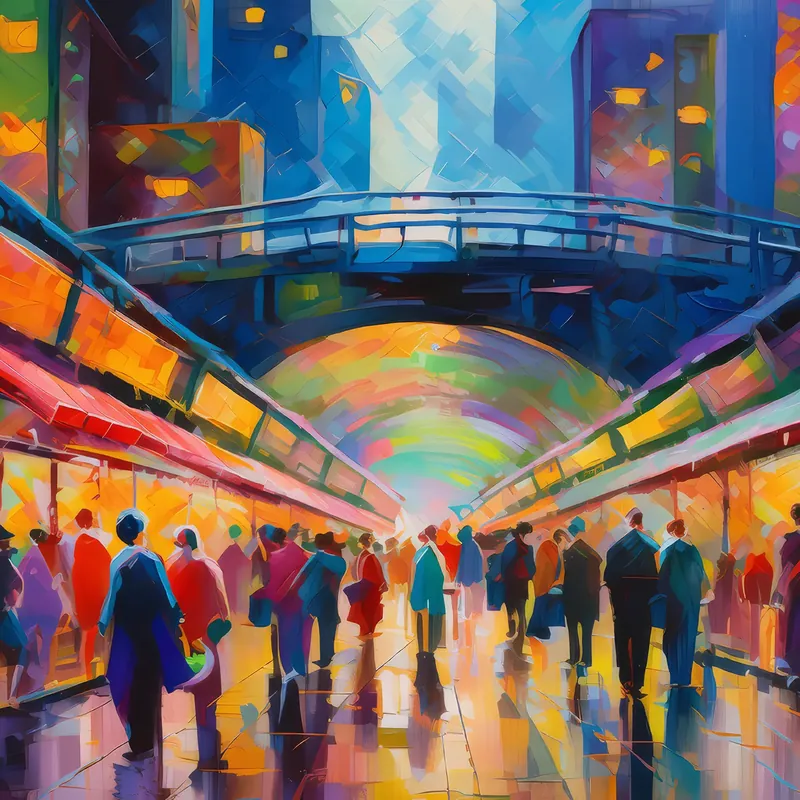 Painting: Busy Metropolitan Subway Entrance