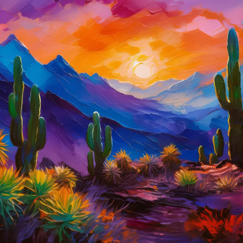 Painting: Cacti Silhouettes at Dusk
