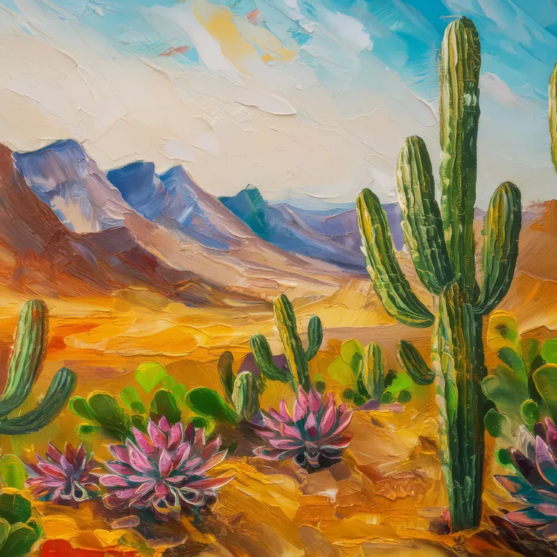 Painting: Cactus and Mountains