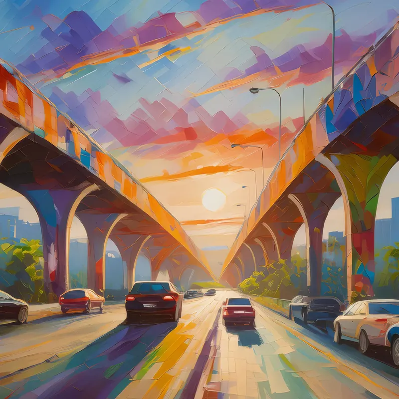 Painting: City Overpass at Dawn