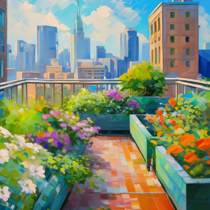 Painting: City Rooftop Garden