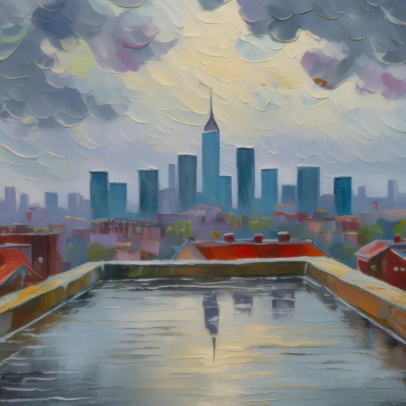 Painting: City Rooftop Rain