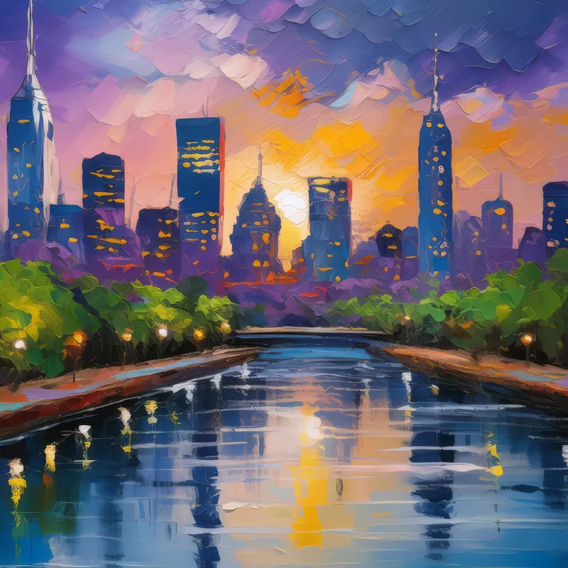 Painting: City Skyline at Twilight