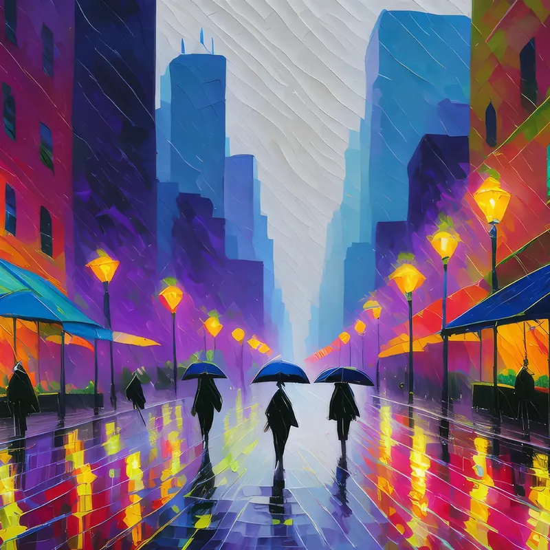 Painting: Cityscape Rain Reflection