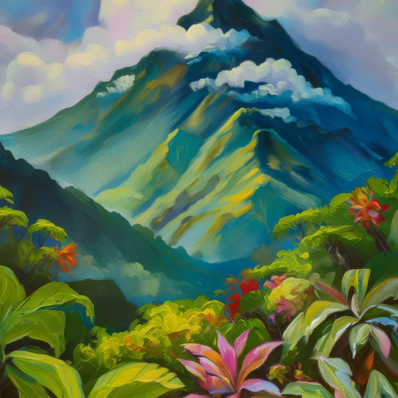 Painting: Cloud-Covered Peaks
