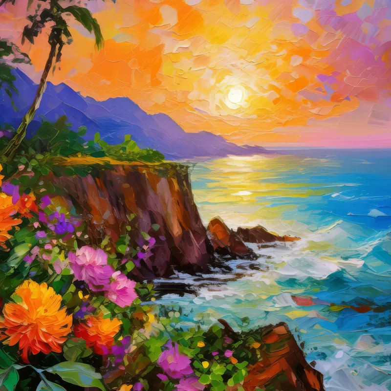 Painting: Coastal Cliff Sunset
