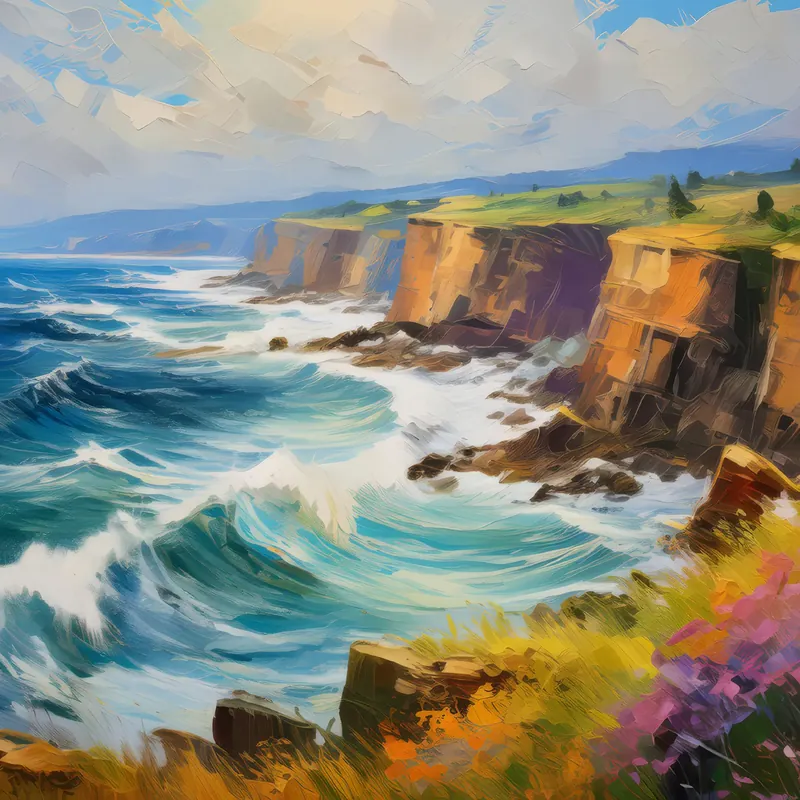 Painting: Coastal Cliffs at High Tide