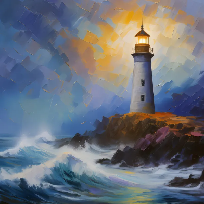 Painting: Coastal Lighthouse at Night