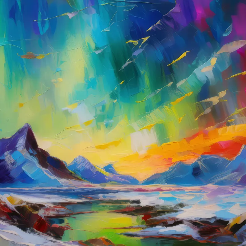 Painting: Colorful Aurora Over Arctic Desert