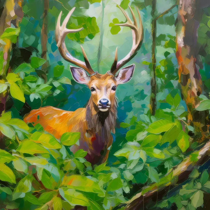 Painting: Deer Amongst Foliage