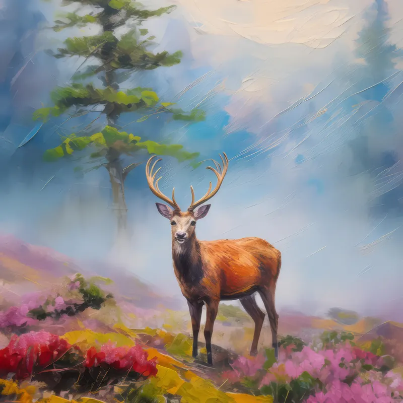 Painting: Deer on Misty Moor