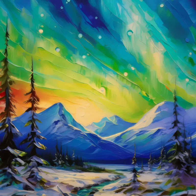 Painting: Desert Under Northern Lights