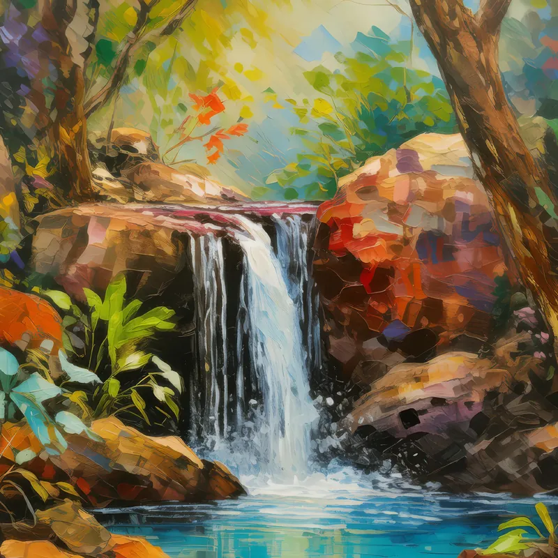 Painting: Dry Forest Hidden Waterfall