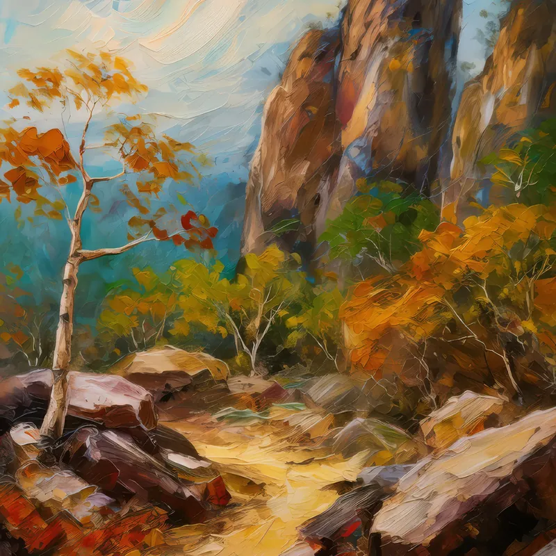 Painting: Dry Forest Rock Formations
