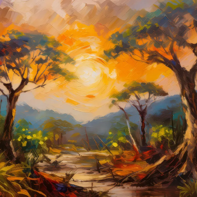 Painting: Dry Forest Sunset Glow