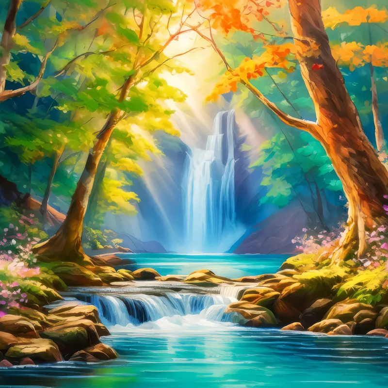 Painting: Enchanted Woodland Waterfall