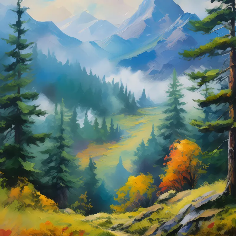 Painting: Enchanting Plateau Mist Forest