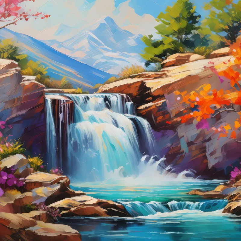 Painting: Enchanting Plateau Waterfall