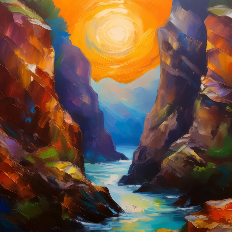 Painting: Enigmatic Echoes in Craggy Chasm