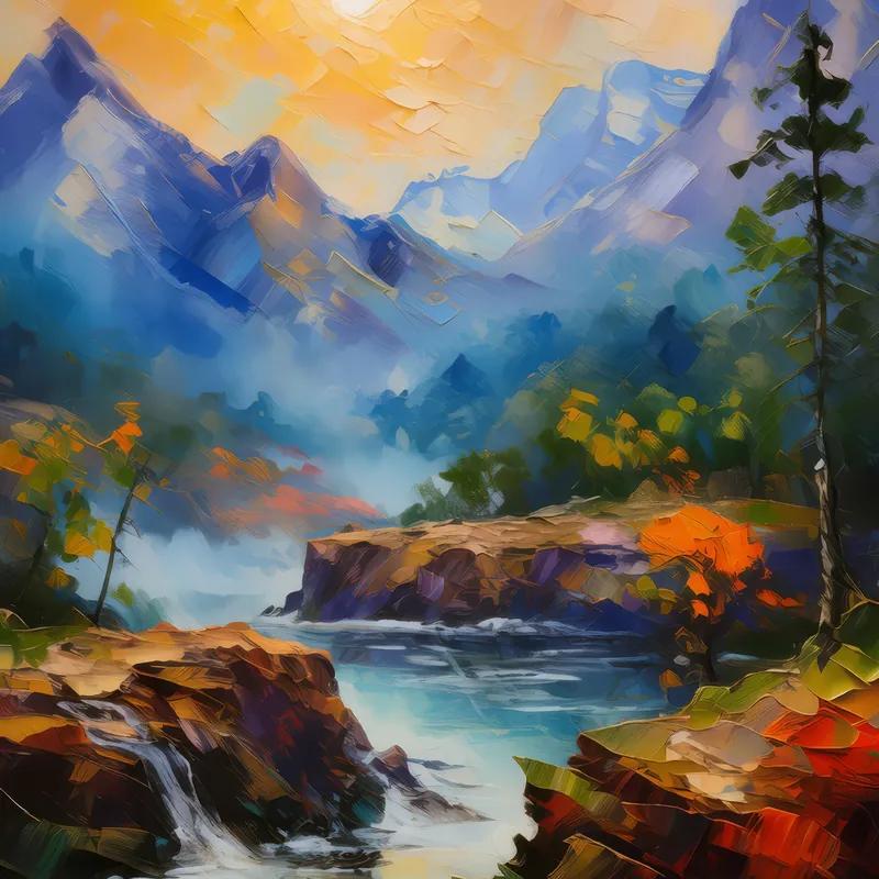 Painting: Ethereal Emissaries on Misty Crags