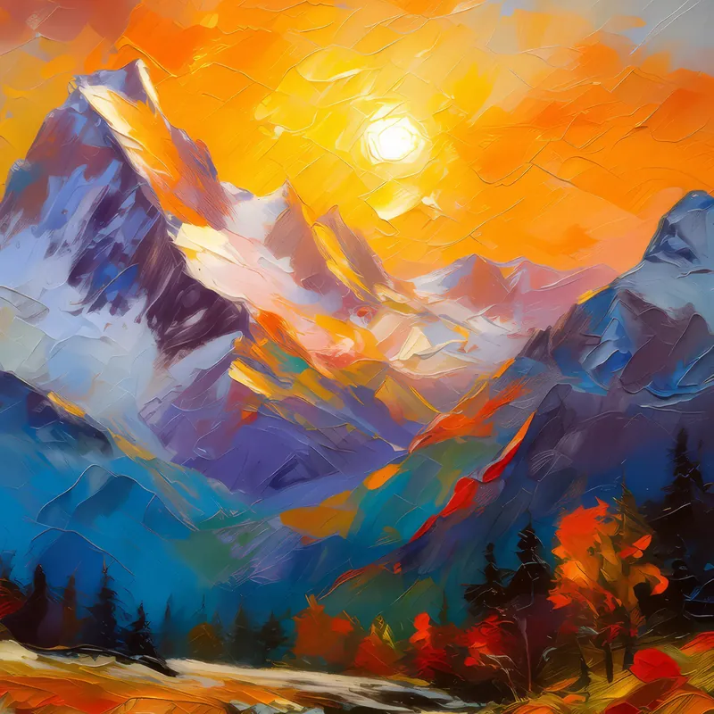 Painting: Evening Glow on Alpine Peaks