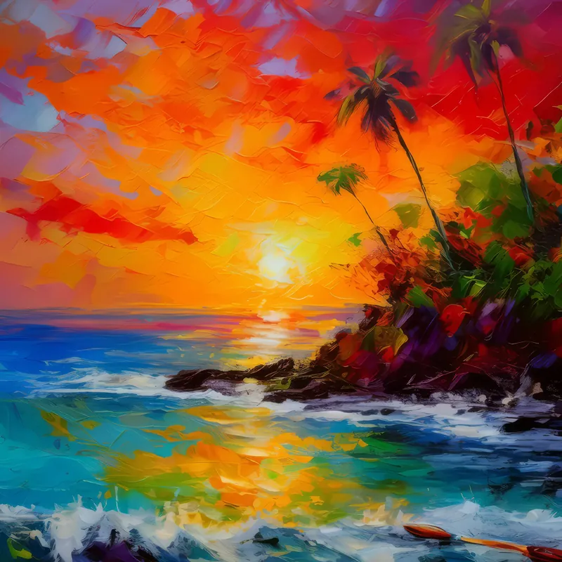 Painting: Fiery Ocean Sunset