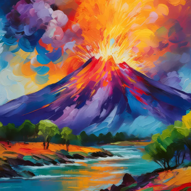 Painting: Fiery Volcano Eruption