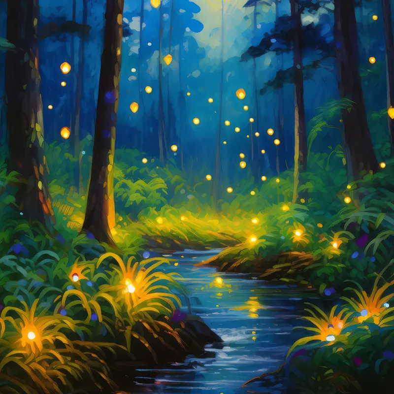 Painting: Fireflies at Dusk in the Jungle