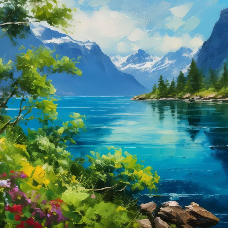 Painting: Fjord’s Lush Green Summers