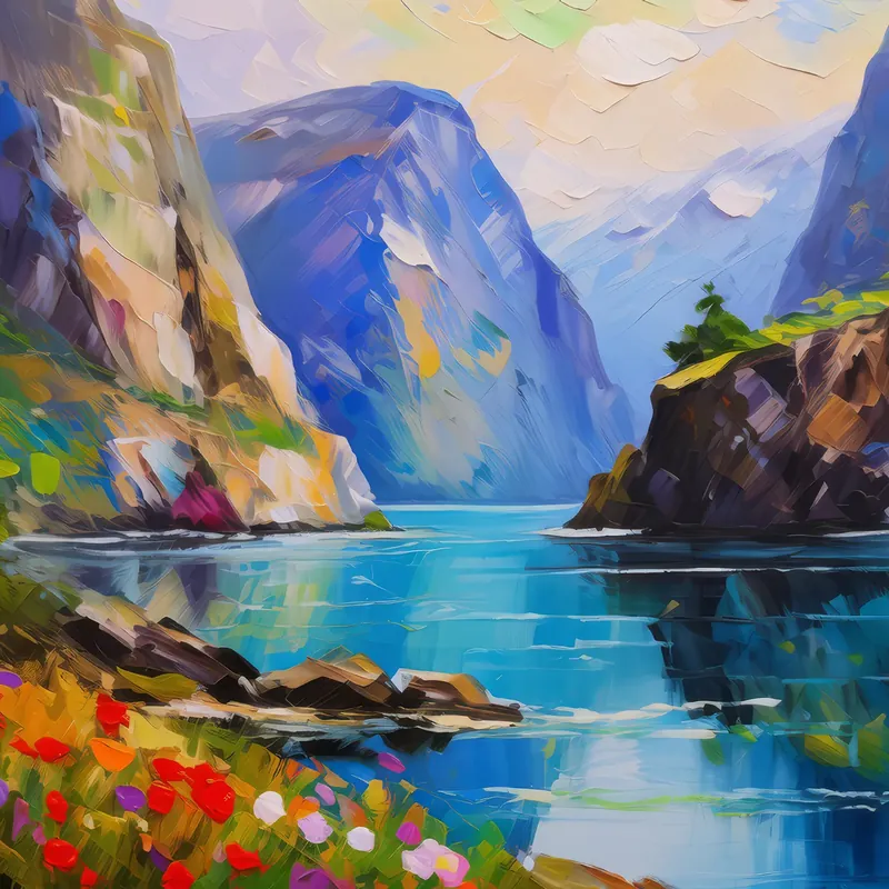 Painting: Fjord’s Rugged Coastline Journey
