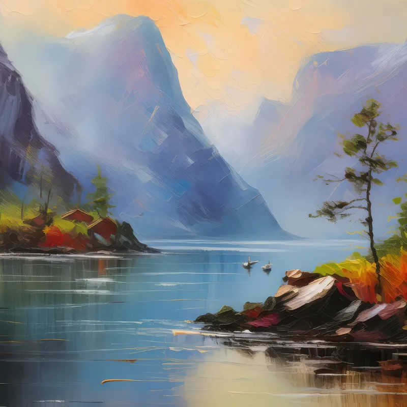 Painting: Fjord’s Serene Morning Mist