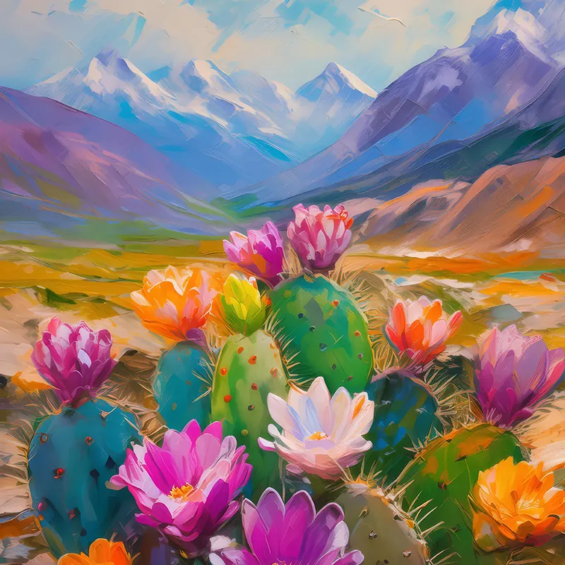 Painting: Flowering Cacti in Alpine Desert
