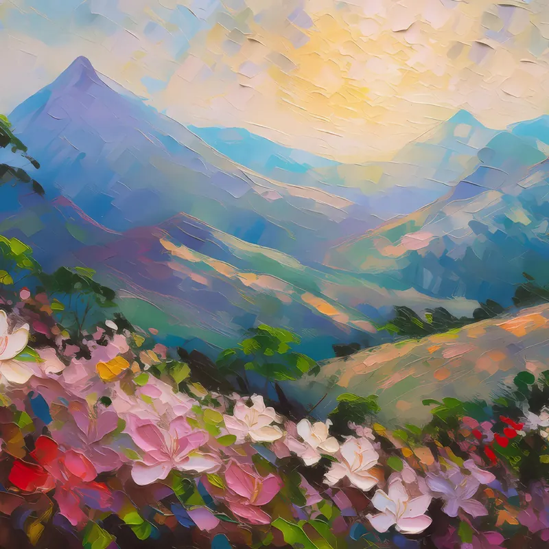 Painting: Flowering Slopes at Dawn