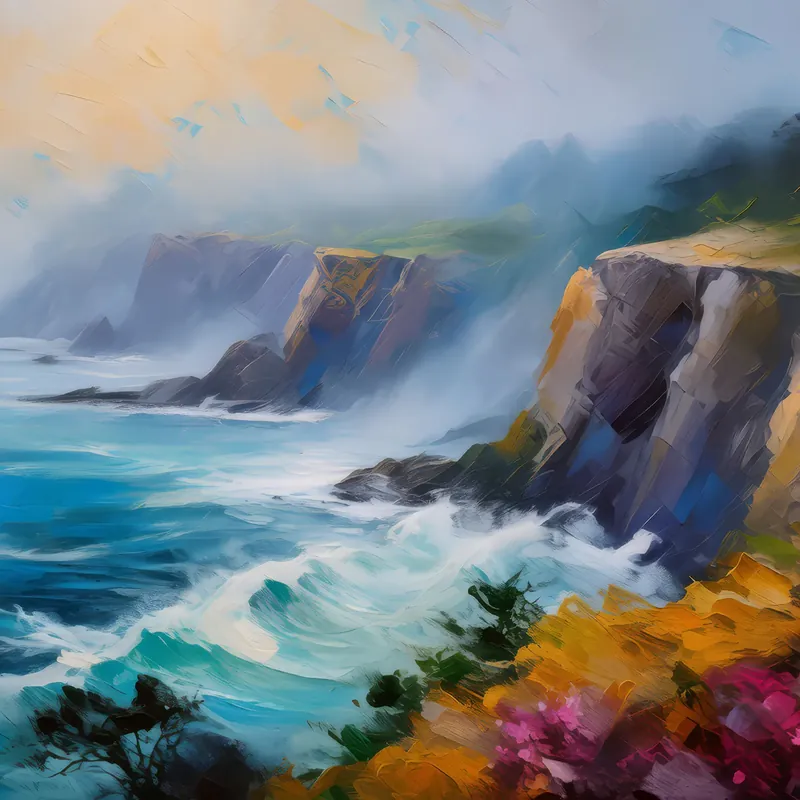 Painting: Foggy Coastal Cliffs