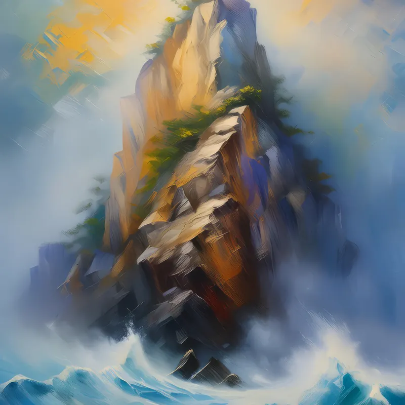 Painting: Foggy Crag Landscape