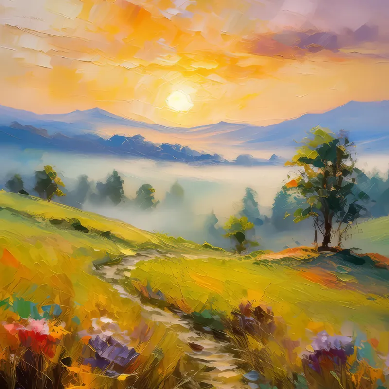 Painting: Foggy Dawn on Grassland