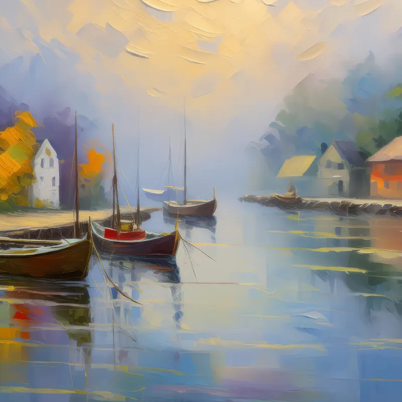 Painting: Foggy Dockside Morning