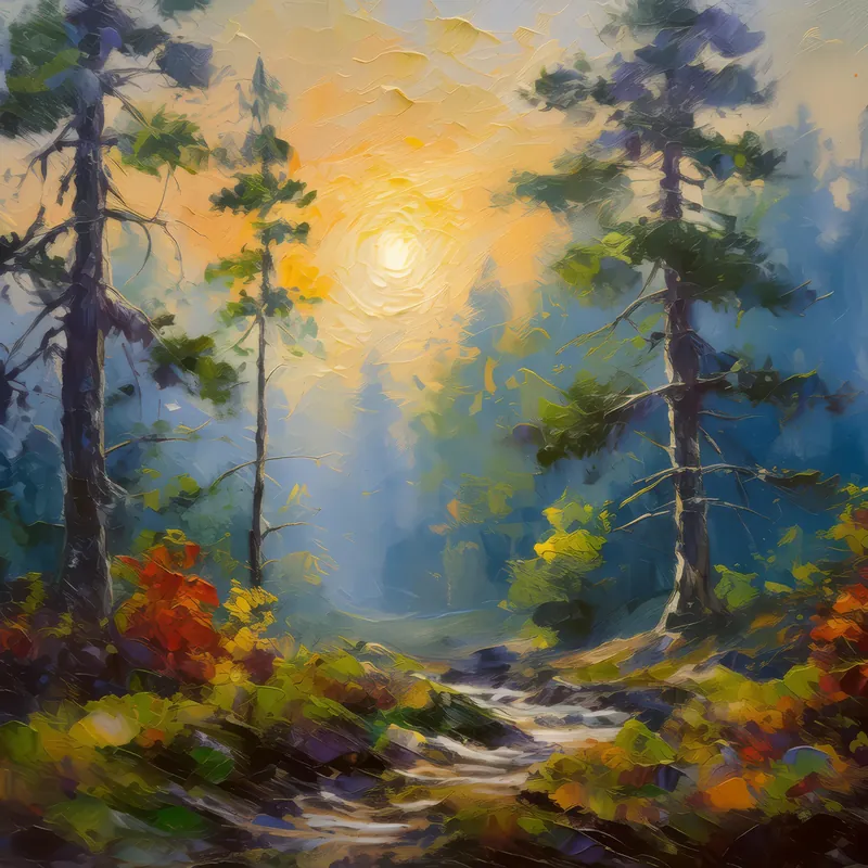 Painting: Foggy Forest at Dawn