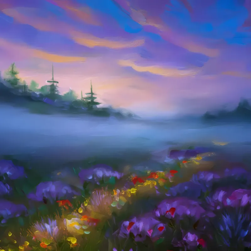 Painting: Foggy Moor at Twilight