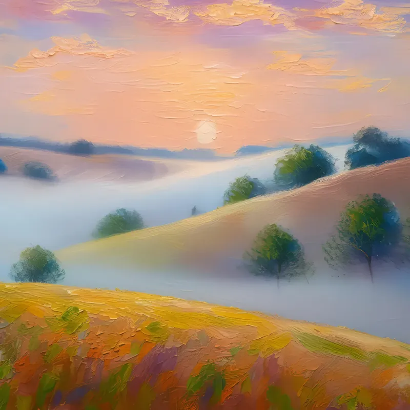 Painting: Foggy Morning on Country Hill