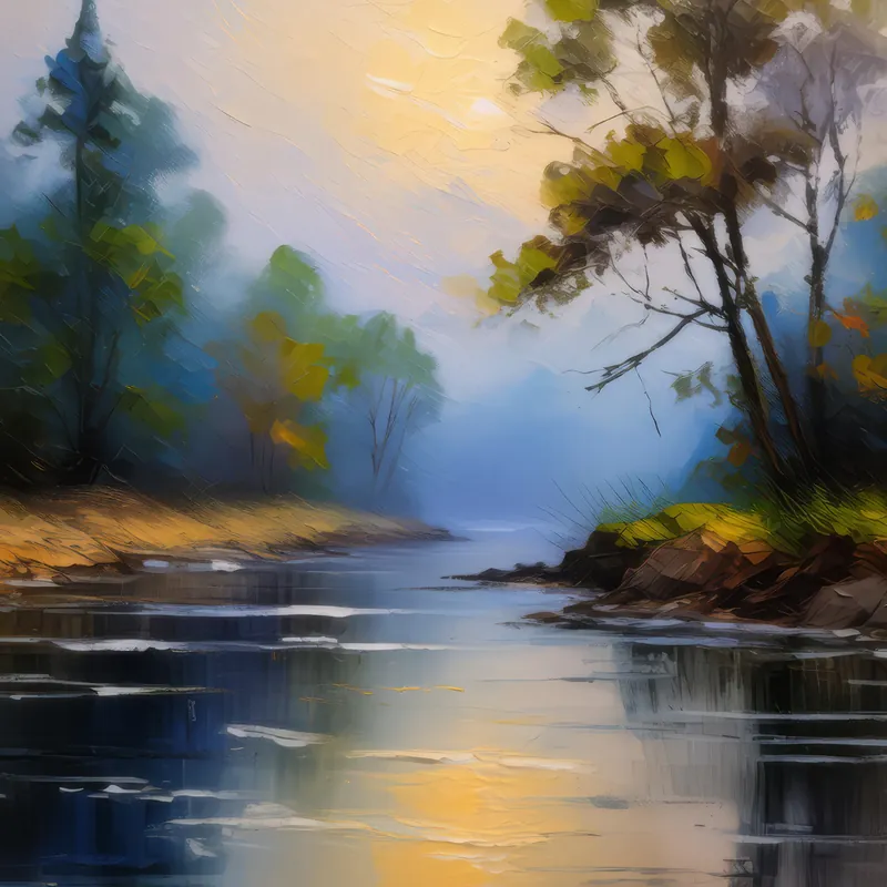 Painting: Foggy Riverbank