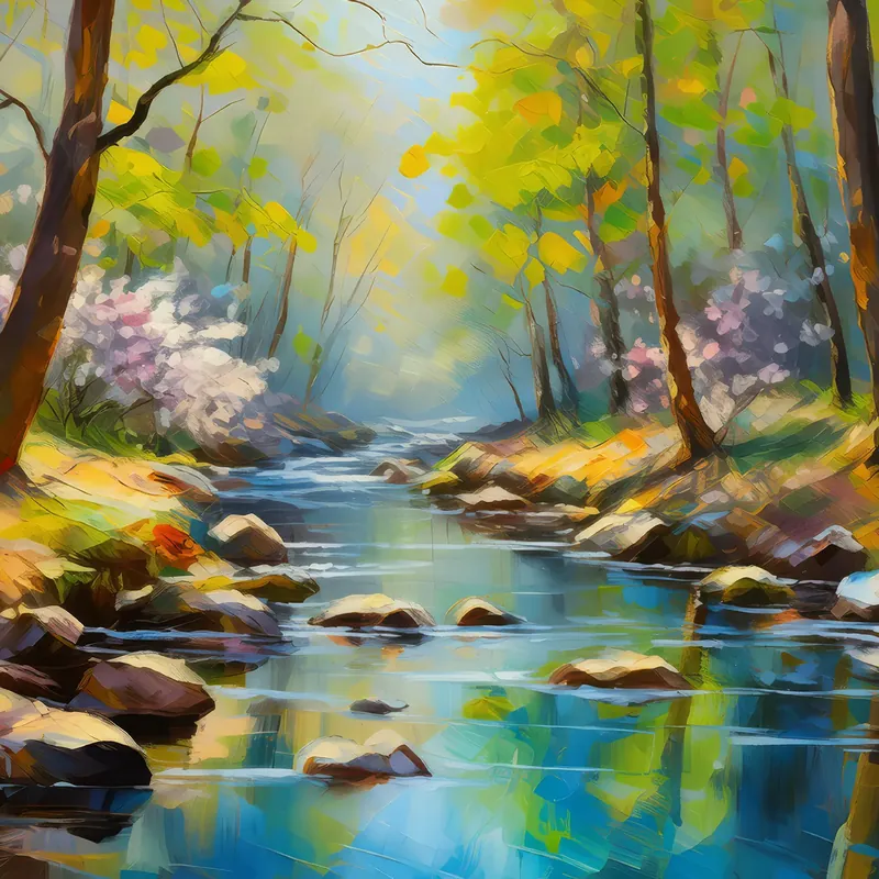 Painting: Forest Creek in Early Spring