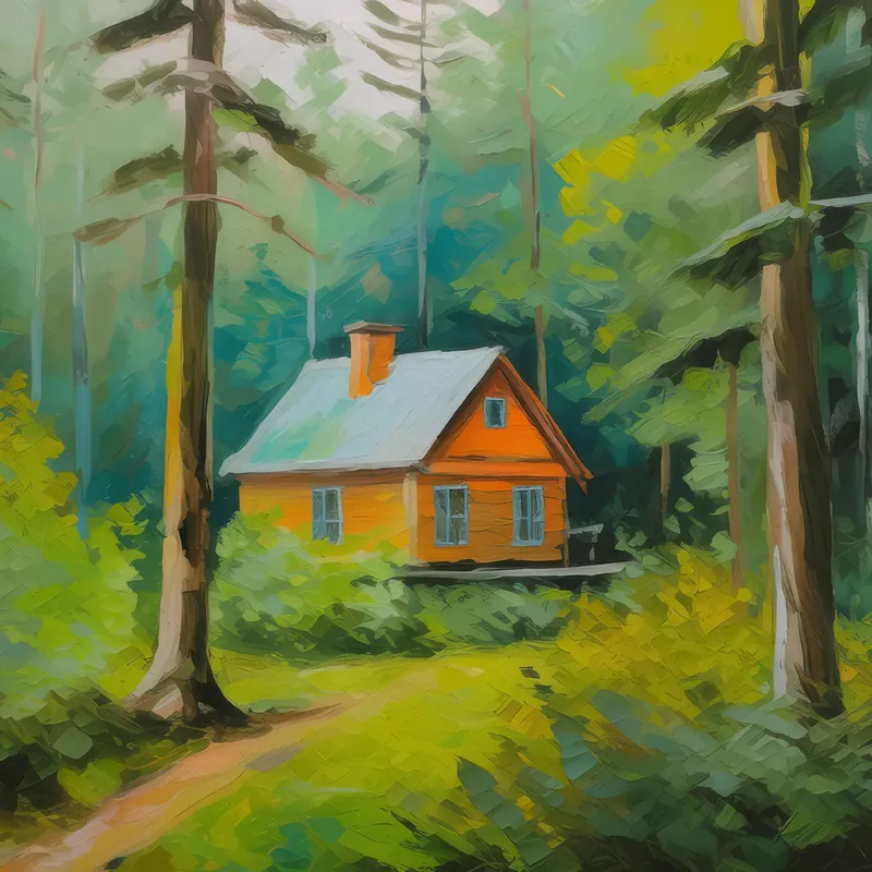 Painting: Forest Hidden Cabin